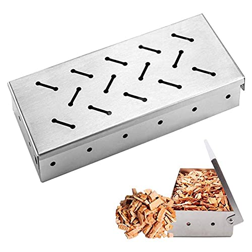 Räucherbox Edelstahl Smokerbox, Hochwertiger Robuste BBQ Smoker Box Räucherkasten Grillzubehör, Universal Grill Räucherbox Für Gasgrill, Kohlegrill, Holzkohlegrills, Kugelgrill, 22X9.5X4.2CM von FYBlossom