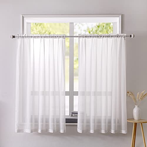 Scheibengardinen Weiß Gardine Voile Halbtransparent Bistrogardine Voile, 2er-Set Vorhang Weiß Transparent Mit Schlaufen, Sheer Vorhang Fensterschal Deko Für Kleine Fenster Küche Cafe Wohnzimmer von FYBlossom