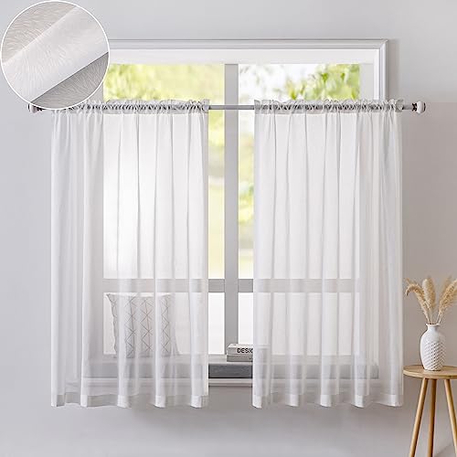 Scheibengardinen Weiß Gardine Voile Halbtransparent Bistrogardine Voile, 2er-Set Vorhang Weiß Transparent Mit Schlaufen, Sheer Vorhang Fensterschal Deko Für Kleine Fenster Küche Cafe Wohnzimmer Scheibengardinen Weiß Gardine Voile Halbtransparent Bistrogardine Voile, 2er-Set Vorhang Weiß Transparent Mit Schlaufen, Sheer Vorhang Fensterschal Deko Für Kleine Fenster Küche Cafe Wohnzimmer von FYBlossom