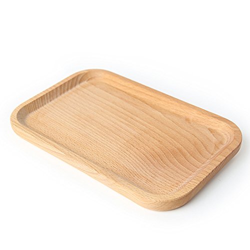 Serviertablett Rechteckig Aus Massivem Buchenholz, Bambus Betttablett Küchentablett, Holz Kleines Tablett Dekoteller Dekotablett Dekoplatte Tablett Für Café, Bar, Restaurant, 20X13X1.5cm (1PCS) von FYBlossom