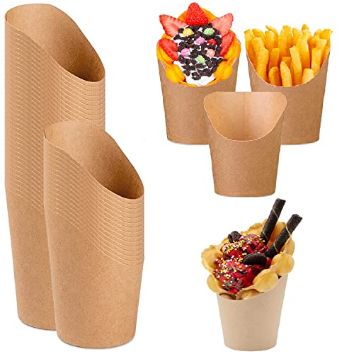 Snack Container Kraftpapier Pommeshalter, 14oz/16oz Multifunktion Pommes Tüten Papier Bubble Waffeleisen Tüten, Snacks Kraftpapier Becher Halter Für Kuchen Eierquaste Waffel Pommes Eis Dessert von FYBlossom