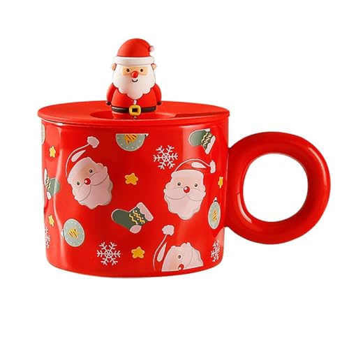 Weihnachten Becher Porzellan Kaffeetasse Weihnachtsgeschenke Für Kinder, 450ML Keramik Weihnachtsmann Tasse Süße Teetasse Kaffeebecher Mit Deckel, Weihnachten Deko Becher Für Espresso, Tee, Eistee von FYBlossom