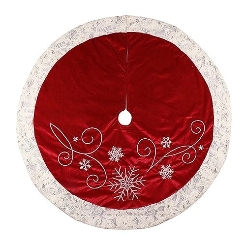 Weihnachtsbaumdecke 120CM Weihnachtsbaum Rock, Rund Christbaumdecke Christbaumständer Teppich Weihnachtsbaum Deko, Tannenbaum Decke Mit Schneeflocke Pailletten Rotes Gitter Für Weihnachtsfeiertag von FYBlossom