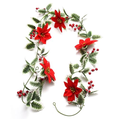 Weihnachtsgirlande Künstliche Weihnachten Girlande Deko, 200cm Beerengirlande Stechpalme Deko Rote Beeren Girlande, Künstliche Tannengirlande Weihnachtsdeko Für Kamin, Tür, Wand, Hochzeit (C) von FYBlossom