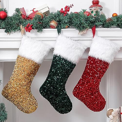 Weihnachtsstrumpf Pailletten Weihnachten Socken Geshenkbeutel, 3 Stück Kreative Pailletten Nikolausstrumpf Set Weihnachtsdeko, Kamin Weihnachtssocken Zum Befüllen & Aufhängen Für Weihnachtsbaum von FYBlossom