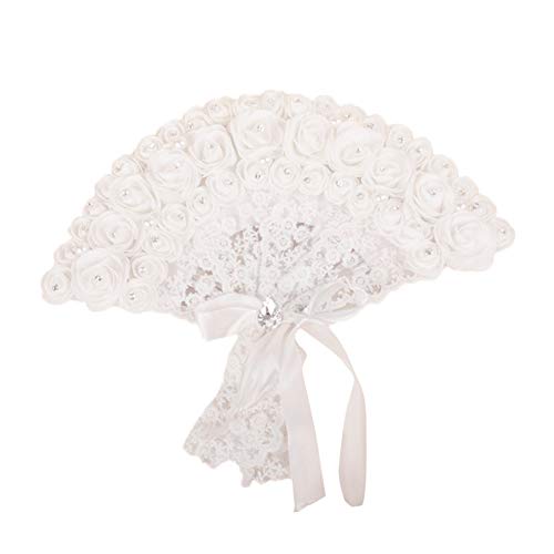 Weißer Fächer Braut Handventilator Handfächer, Nicht Faltbar Spitze Rose Fans Spitzenfächer Braut Accessoires, Hochzeit Party Zubehör Fotografie Requisiten Deko Für Gartenfeste, Tuch Dekorieren von FYBlossom