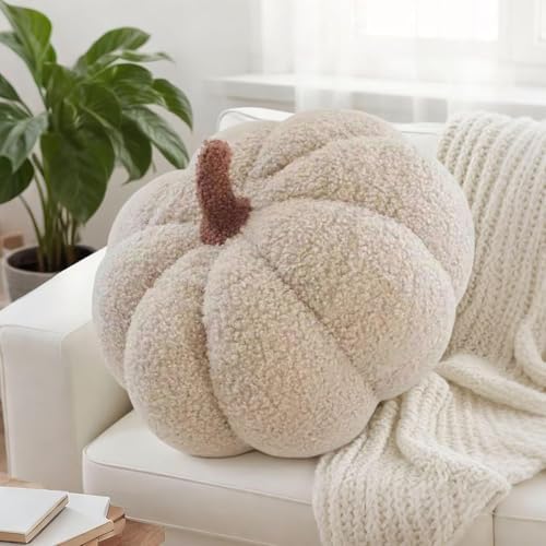 FYCYGG Halloween DekokissenKürbis Kissen: Decoration Kürbis Kissen, Weiche Plüschkissen Herbst Pumpkin Pillow Kürbis Deko für Home Halloween Decoration(Off White,28cm) von FYCYGG