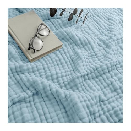 FYCYGG Musselin Decke, Sanfte Musselindecke 150 X 200, Musselin Decke Baumwolle Erwachsene, Leicht Atmungsaktiv Sanfte KüHldecken Zum Schlafen Erwachsene(Blue,150cm*200cm) von FYCYGG