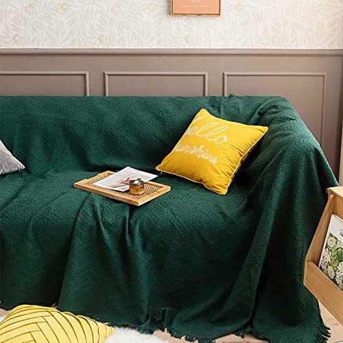 FYDZ Gestrickte Jacquard-Überwurfdecke mit Fransen – multifunktionale, dekorative Baumwolldecke für Sofa, Bett (Dunkelgrün, 03,90 x 210 cm) von FYDZ