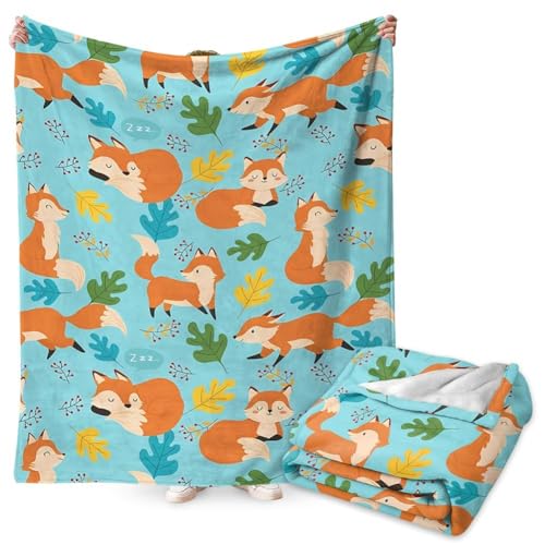 FYDZBSL Fox Kuscheldecke für Kinder Flanell Decke Kinder Weich Flauschig Fleecedecke Karikatur Interessant Bunt Cute Fox Cartoon Geschenke für Junge Mädche Junge 100x150CM von FYDZBSL