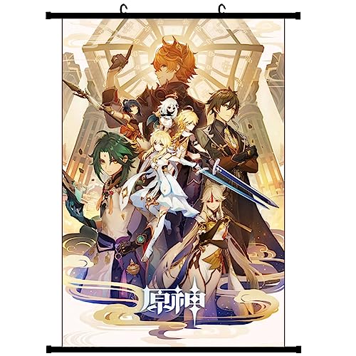 FYDZBSL Genshin Impact Anime Manga Poster Scroll Wallscroll Wanddeko Geschenk Stoffposter Wallscroll Wandkunst Ästhetische Raumdekor Leinwand Leinwandbild Kunstdruck Wandbild(A) von FYDZBSL