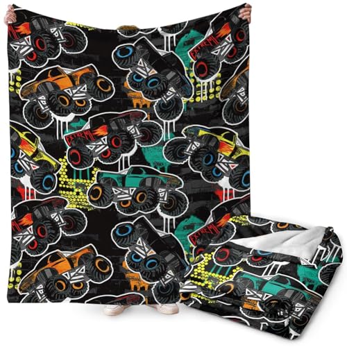 FYDZBSL Monster Tuck Kinder Decke, Monster Tuck Decke Kinder Weich Flauschig Fleecedecke Karikatur Einfaches Spielzeug Design Geschenke für Junge Mädche Junge 100x150CM von FYDZBSL