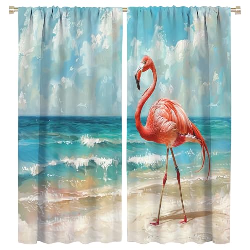 FYFMUSHE Verdunkelungsvorhänge im Vintage-Stil mit Flamingo-Motiv, abstrakte Natur, Tier, Strand, Stangentasche, wärmeisoliert, für Schlafzimmer, Wohnzimmer, 107 cm B x 137 cm L FYFMUSHE Verdunkelungsvorhänge im Vintage-Stil mit Flamingo-Motiv, abstrakte Natur, Tier, Strand, Stangentasche, wärmeisoliert, für Schlafzimmer, Wohnzimmer, 107 cm B x 137 cm L von FYFMUSHE