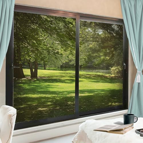 Green Forest Frosted Window Privacy Film, Modern Park Natural Lake Trees Glass Covering, Static Cling Window Sticker Decals for Home 70x100cm X 2 Pcs von FYFMUSHE