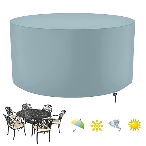 FYHDSH Abdeckung für Gartenmöbel, Runde Schutzhülle für Gartentisch mit Kordelzug, Gartenmöbel Abdeckung Rund Multi Größe, 420D Oxford-Gewebe, wasserdicht, Winddicht, UV-beständig(Φ60×H40cm)-Grau von FYHDSH