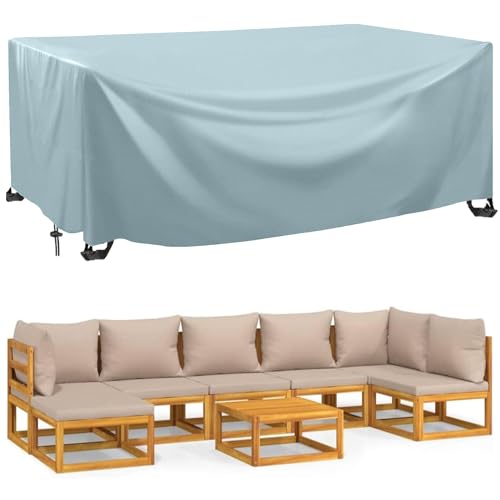 FYHDSH Gartentisch Schutzhülle Wasserdicht,240x180x80cm, Abdeckplane für Gartenmöbe, 420D Oxford Anti-UV Möbel Abdeckung für Riesige Gartentisch Sitzgruppe (Grau) von FYHDSH