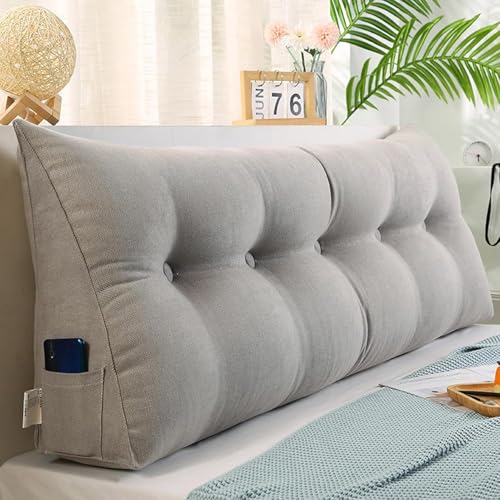 FYHTC Multifunktionales Dreieckkissen Rückenstütze Für Sofa Oder Erkerfenster Mit Abnehmbarem Bezug Und Stauraumtasche 100×50×20cm Samt(Gray,200 * 50 * 20cm) von FYHTC