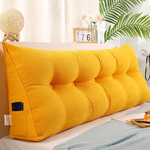 FYHTC Multifunktionales Dreieckkissen Rückenstütze Für Sofa Oder Erkerfenster Mit Abnehmbarem Bezug Und Stauraumtasche 100×50×20cm Samt(Yellow,80 * 50 * 20cm) von FYHTC