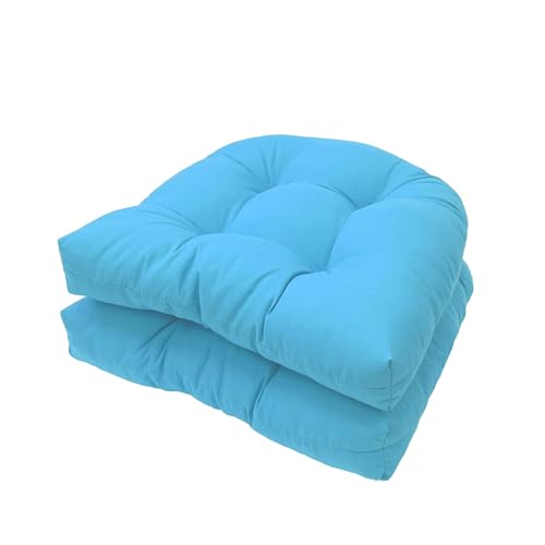 FYHTC U-förmiges Korb Sitzkissen, Terrassen Außenkissen Korb Sitzkissen, 2er-Pack, 48 X 48 cm Weiche Wetterbeständige Terrassen Außenkissen für Garten, Küche, Büro(Blue) von FYHTC