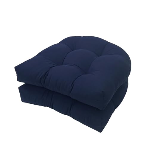 FYHTC U-förmiges Korb Sitzkissen, Terrassen Außenkissen Korb Sitzkissen, 2er-Pack, 48 X 48 cm Weiche Wetterbeständige Terrassen Außenkissen für Garten, Küche, Büro(Navy Blue) von FYHTC