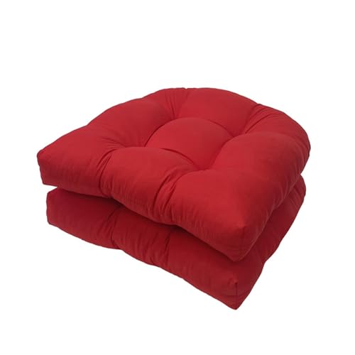 FYHTC U-förmiges Korb Sitzkissen, Terrassen Außenkissen Korb Sitzkissen, 2er-Pack, 48 X 48 cm Weiche Wetterbeständige Terrassen Außenkissen für Garten, Küche, Büro(Red) von FYHTC