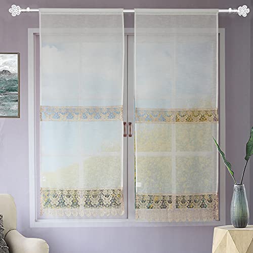 FYJS 1 Paar Vorhänge für Fenster mit Spitze, Bestickt, Blumenmotiv, modern, Leinen-Polyester, Shabby Chic, einfarbig, 2 Stück, weiß (Schmetterling beige, 60 x 150 cm) von FYJS