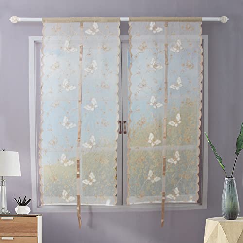 FYJS Bestickte Küchenvorhänge mit Dolly-Garn, Vorhang für Wohnzimmer, Schlafzimmer, Balkon, Fenster und Innenräume, 2 Paneele, 100% Polyester, Beige, 60 x 240 cm von FYJS