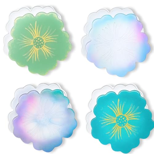 4 x Harzformen aus Silikon, Blumen-Untersetzer-Formen für DIY-Untersetzer-Set, wiederverwendbare Silikonform, geeignet als Hochzeitsgeschenk, Heimdekoration 4 x Harzformen aus Silikon, Blumen-Untersetzer-Formen für DIY-Untersetzer-Set, wiederverwendbare Silikonform, geeignet als Hochzeitsgeschenk, Heimdekoration von FYKZQWDS