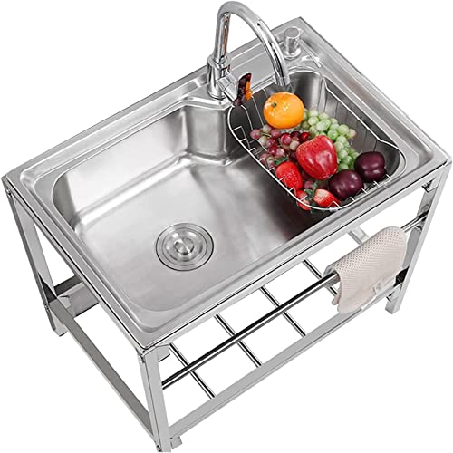 FYLDQAXU Edelstahl Küchenspüle Waschküche Garagenspüle Kommerzielle Spüle mit Wasserhahn Gastronomie Spüle für Indoor Outdoor R-förmige Runde Ecke von FYLDQAXU
