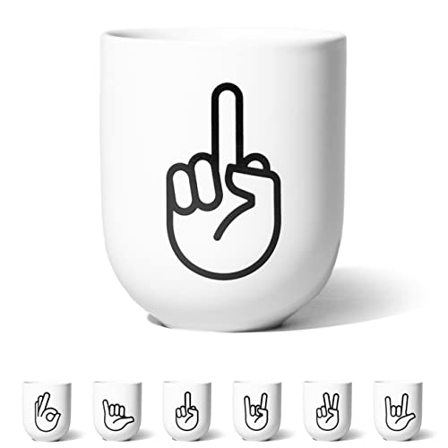 FYNGERS | Becher mit Handzeichen | Matter Becher aus Porzellan | Perfekte Kaffeetasse oder Teetasse | Super Geschenk (Finger) von FYNGERS