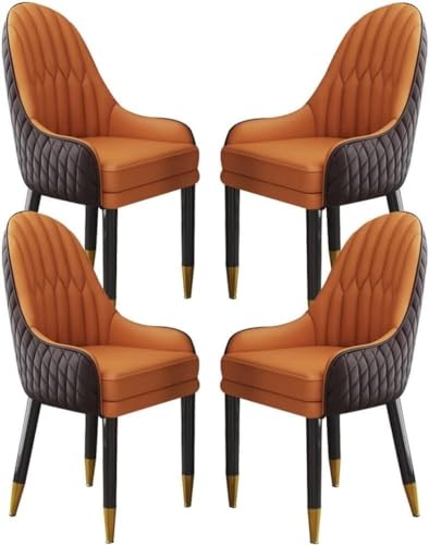 FYNNDM 4er-Set Moderne Esszimmerstühle aus Mikrofaser-Leder mit Beinen aus Massivholz. Bequeme Küchenstühle für Wohnzimmer, Lounge und Schlafzimmer. Farbschema in Kaffee und Orange von FYNNDM