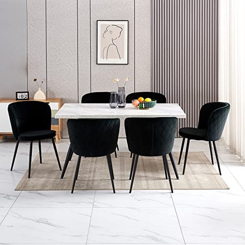 FYNNDM 6er-Set Esszimmerstühle aus schwarzem Samt mit Dicker Rückenlehne und gepolsterter Sitzfläche, Metallstruktur für Küche, Theke, Wohnzimmer, Schlafzimmer von FYNNDM