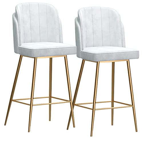 FYNNDM Moderne Barhocker aus Samt in Thekenhöhe, 2er-Set mit Rückenlehne und Fußstütze, weißgoldene Beine, stilvolle Barstühle für Bar, Kaffee, Küche und Wohnzimmer von FYNNDM