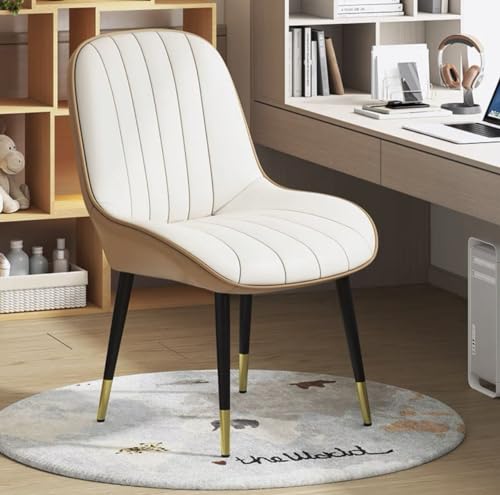 FYNNDM Moderne cremefarbene Esszimmerstühle aus Leder, 2er-Set mit hoher Rückenlehne und Metallbeinen, gepolsterte Küchenstühle für Esszimmer, Lounge, Ankleidezimmer oder Computers von FYNNDM