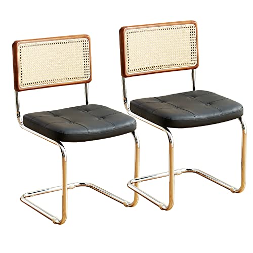 FYNNDM Rattan-Esszimmerstühle, 2er-Set, Mid-Century Modern Küchen- und Esszimmermöbel mit Rohrgeflecht-Rückenlehne, Bequeme, ledergepolsterte Akzent-Schreibtischstühle mit Metallbe FYNNDM Rattan-Esszimmerstühle, 2er-Set, Mid-Century Modern Küchen- und Esszimmermöbel mit Rohrgeflecht-Rückenlehne, Bequeme, ledergepolsterte Akzent-Schreibtischstühle mit Metallbe von FYNNDM