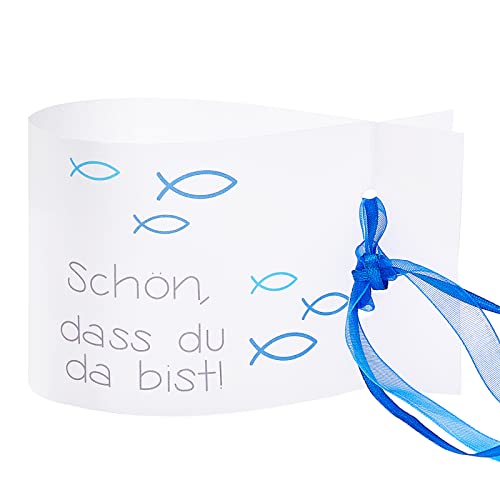 Windlicht Fisch Deko, 8 Stück Mini Tischlichter Kerzen Deko als Tischdeko für Junge und Mädchen Kommunion Konfirmation Taufe Teelichter I Schön DASS du da bist I ca. 12,0 x 8,0 cm (Blau) von FYOJAIC