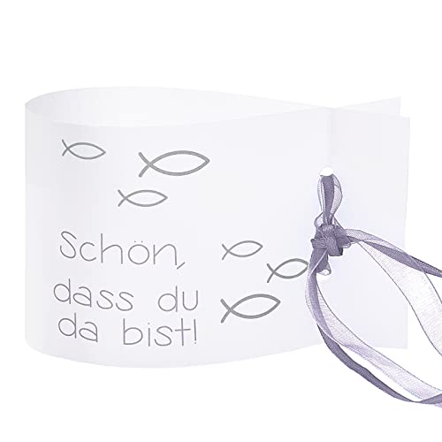 Windlicht Fisch Deko, 8 Stück Mini Tischlichter Kerzen Deko als Tischdeko für Junge und Mädchen Kommunion Konfirmation Taufe Teelichter I Schön DASS du da bist I ca. 12,0 x 8,0 cm (Grau) von FYOJAIC
