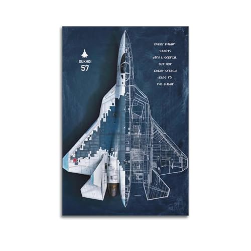 FYRCO Su-57 Kampfflugzeug-Poster, dekoratives Gemälde, Leinwand-Poster, 40 x 60 cm von FYRCO
