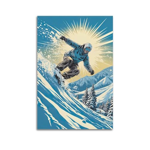 FYRCO Vintage-Extremsport-Poster, Snowboarder-Rennen, Kunstwerk, dekoratives Gemälde, Leinwand-Poster, 40 x 60 cm von FYRCO