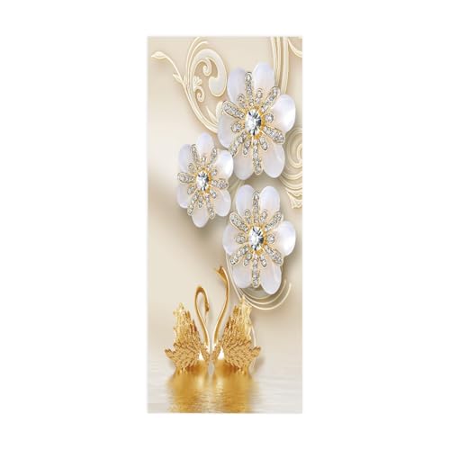 Türtapete Selbstklebend Blumen Schwan B85 x H205cm 3D Türaufkleber, Entfernbar Wasserdicht Tür Aufkleber Heimdekoration für Schlafzimmer, Wohnzimmer, Badezimmer, Wandaufkleber von FYRHLH