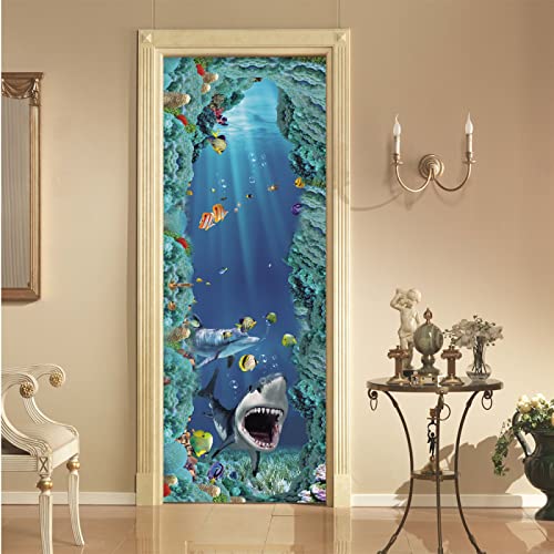 Türtapete Selbstklebend Tierhai B100 x H200cm 3D Türaufkleber, Entfernbar Wasserdicht Tür Aufkleber Heimdekoration für Schlafzimmer, Wohnzimmer, Badezimmer, Wandaufkleber Türtapete Selbstklebend Tierhai B100 x H200cm 3D Türaufkleber, Entfernbar Wasserdicht Tür Aufkleber Heimdekoration für Schlafzimmer, Wohnzimmer, Badezimmer, Wandaufkleber von FYRHLH