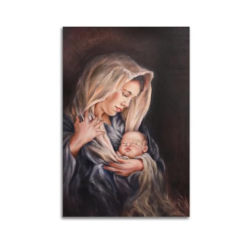 FYRNQ Poster "Blessed Virgin Mary with Baby Jesus", Wandkunstdruck, Retro, ästhetisch, Raumdekoration, Gemälde, Leinwand, Heim- und Bürodekoration, 50 x 75 cm, ungerahmter Stil von FYRNQ