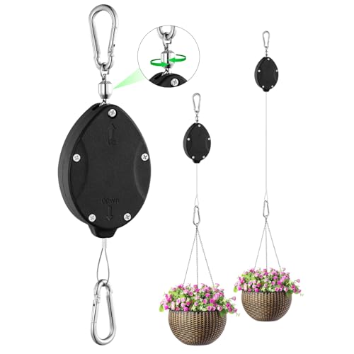 1 Packung robuste einziehbare Pflanzenaufhänger, verstellbare ausziehbare Riemenscheiben mit 160 cm Edelstahlseil, Doppelhaken zum Aufhängen von Pflanzen, Vogelfutterspendern, Pflanzgefäßen und Töpfen von FYRVEXENZI