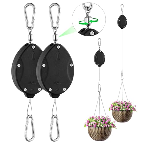 Robuste, einziehbare Pflanzenaufhänger, verstellbare Riemenscheiben mit 160 cm ausziehbarem Design, Edelstahlseil, Doppelkopfhaken für Hängekörbe, Vogelfutterspender, Pflanzgefäße und Töpfe von FYRVEXENZI
