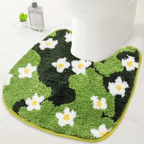 FYSUIMU Badezimmerteppich mit niedlichem grünem Moos-Blumenmuster, U-förmiger WC-Vorleger, weiche Badematte, rutschfest, waschbar, Bodenmatte für Zuhause, Hotel, Badezimmer, WC, Dekor FYSUIMU Badezimmerteppich mit niedlichem grünem Moos-Blumenmuster, U-förmiger WC-Vorleger, weiche Badematte, rutschfest, waschbar, Bodenmatte für Zuhause, Hotel, Badezimmer, WC, Dekor von FYSUIMU