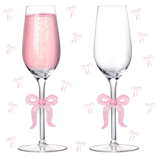 FYSUIMU Champagnergläser mit rosa Schleife, 2 Stück, für Toasten, Champagnerflöten, Klarglas, Cocktail, Weinbecher für Zuhause, Bar, Hochzeit, Brautparty, Junggesellinnenabschied FYSUIMU Champagnergläser mit rosa Schleife, 2 Stück, für Toasten, Champagnerflöten, Klarglas, Cocktail, Weinbecher für Zuhause, Bar, Hochzeit, Brautparty, Junggesellinnenabschied von FYSUIMU