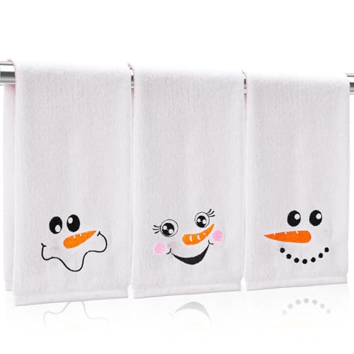 FYSUIMU Frohe Weihnachten Handtücher Winter Schneemann Gesicht bestickt Baumwolle Badezimmer Handtuch Xmas saugfähiges Badetuch für Urlaub, Händetrocknen, Reinigung Kochen, 75 x 34 cm, 3 Stück von FYSUIMU