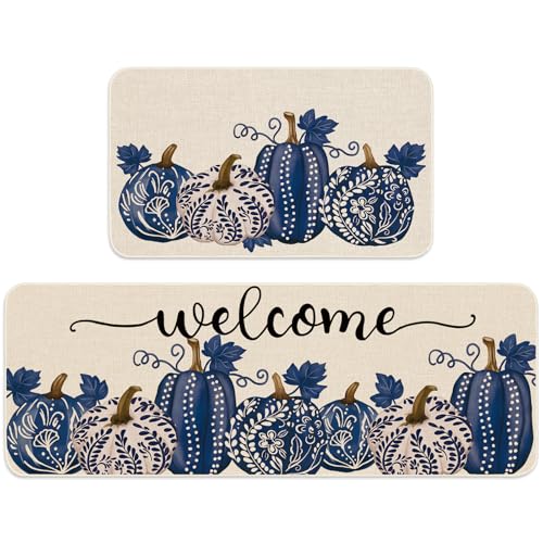 FYSUIMU Herbst Porzellan Kürbis Küchenmatten Blau Chinoiserie Floral Kürbis rutschfeste Bodenmatte Herbst dekorative Badteppiche für Thanksgiving, 43,2 x 73,2 cm & 43,2 x 119,2 cm FYSUIMU Herbst Porzellan Kürbis Küchenmatten Blau Chinoiserie Floral Kürbis rutschfeste Bodenmatte Herbst dekorative Badteppiche für Thanksgiving, 43,2 x 73,2 cm & 43,2 x 119,2 cm von FYSUIMU