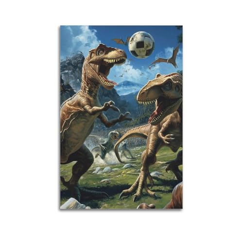 FYUER Dinosaurier-Poster Dinosaurier mit Fußbällen, prähistorische Dinosaurier, dekoratives Gemälde, Leinwand, Wandkunstwerk, Bild, 30 x 45 cm FYUER Dinosaurier-Poster Dinosaurier mit Fußbällen, prähistorische Dinosaurier, dekoratives Gemälde, Leinwand, Wandkunstwerk, Bild, 30 x 45 cm von FYUER