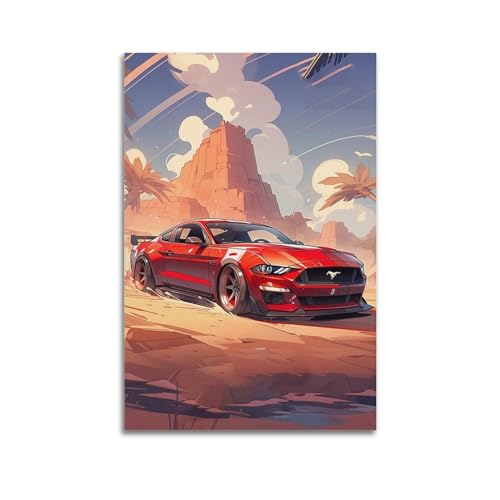 FYUER Poster, Motiv: American Muscle Car, roter Mustang, Sportwagen, dekoratives Gemälde, Leinwand, Wandkunstwerke, Bild, 60 x 90 cm FYUER Poster, Motiv: American Muscle Car, roter Mustang, Sportwagen, dekoratives Gemälde, Leinwand, Wandkunstwerke, Bild, 60 x 90 cm von FYUER